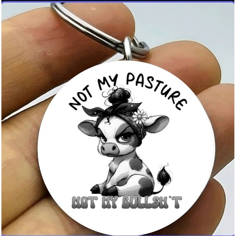 Baby Cow Girl Pasture Bullshittt Funny Meme Stainless Keychain Art
